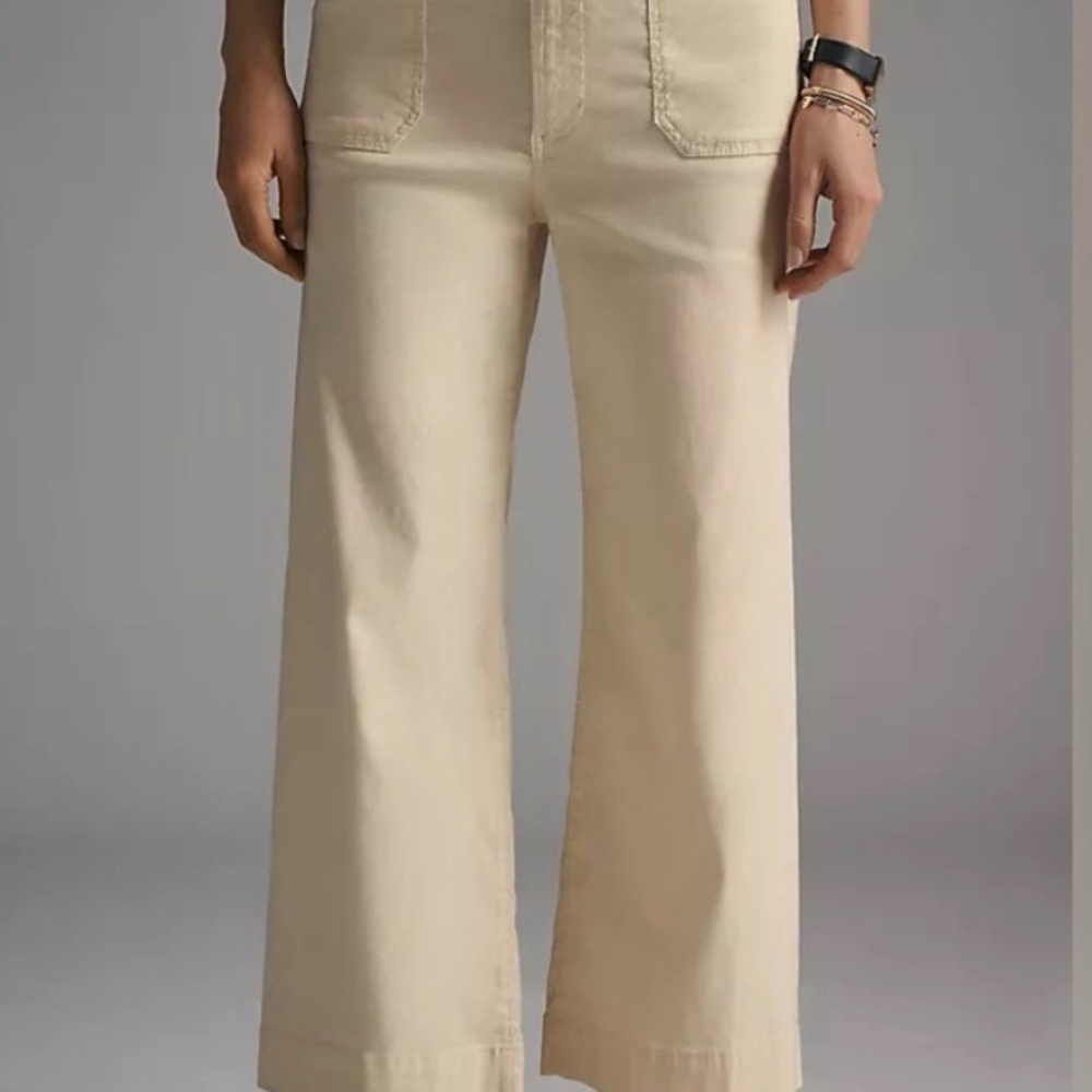 Maeve cream stretch linen crop wide leg pant. Size 25.
